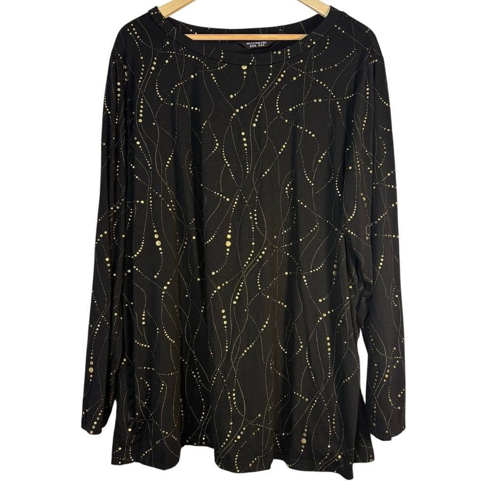 BloomChic Black Gold Glitter Wave Long Sleeve Blouse Top Plus Size Shimmer 18 20